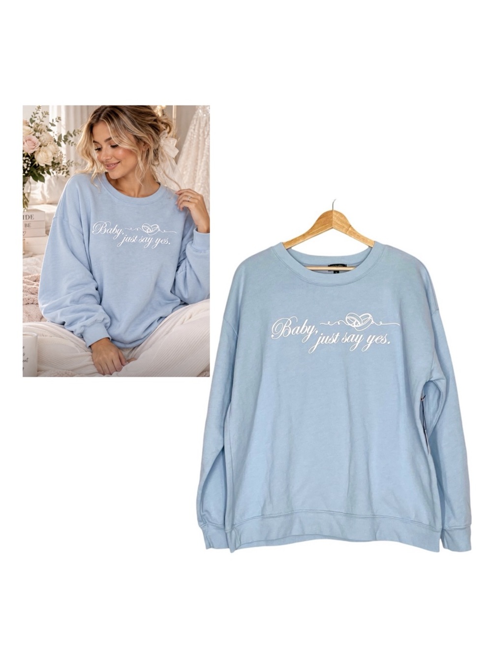 Baby Just Say Yes Blue Sweatshirt 
Originality X Dry Goods Size XS Oversized NWT